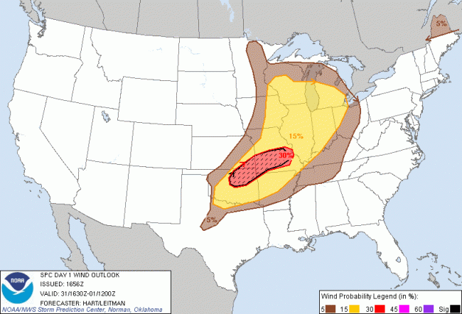 Wind outlook May 31, 2013 12:30pm onward