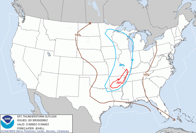 Thunderstorm Outlook May 20, 2013 8pm-midnight