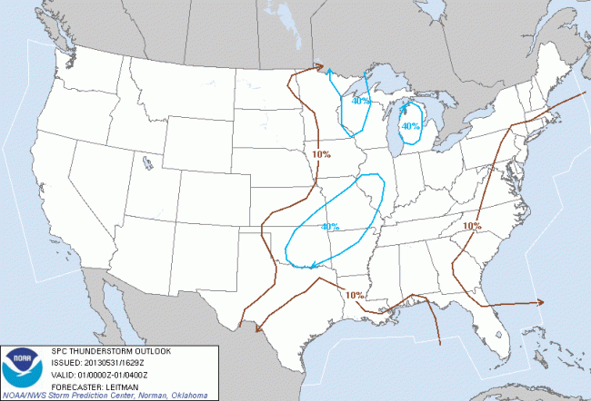 Thunderstorm Outlook May 31, 2013 8pm-midnight