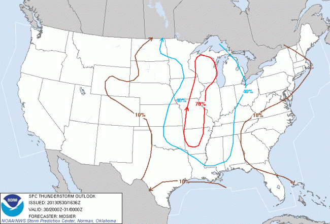 SPC Thunderstorm Outlook May 30, 2013 4-8pm