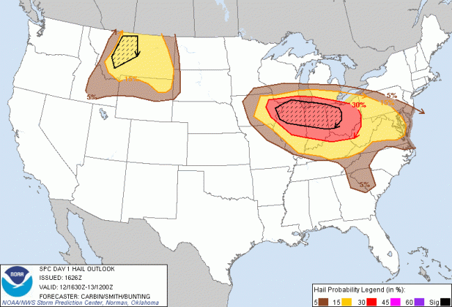 SPC Day 1 Hail Outlook June 12, 2012 12:30 EDT