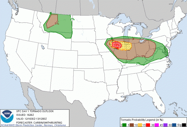 SPC Day 1 Tornado Outlook June 12, 2012 12:30 EDT