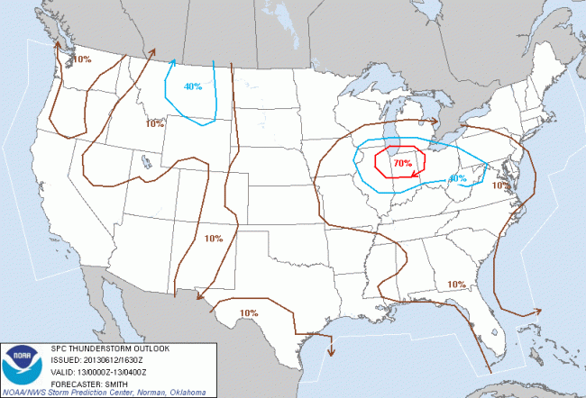 SPC Enhanced Thunderstorm Outlook June 12, 2013 8pm-midnight