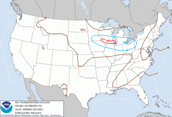 SPC Thunderstorm Outlook June 24 2013 9pm EDT