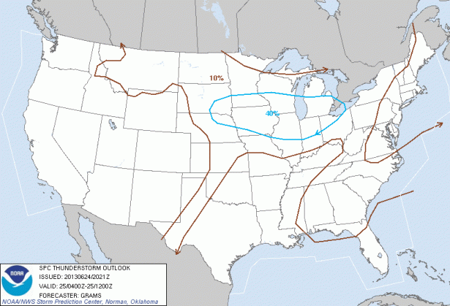 Thunderstorm outlook June 25 midnight-8am