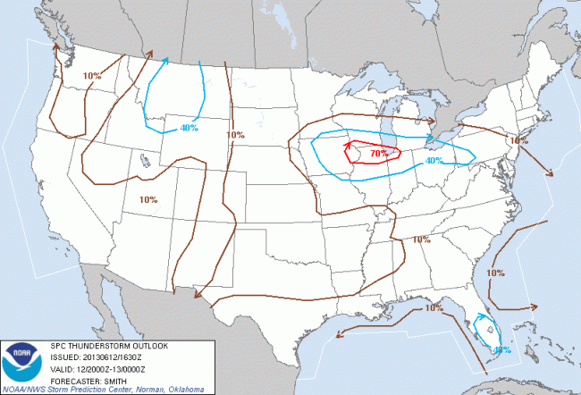 SPC Enhanced Thunderstorm Outlook June 12, 2013 4-8pm