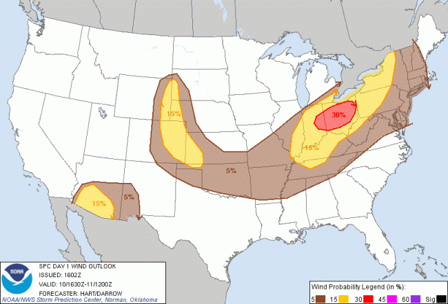 SPC day one wind outlook July 10 2013 12:30pm - July 11 8am